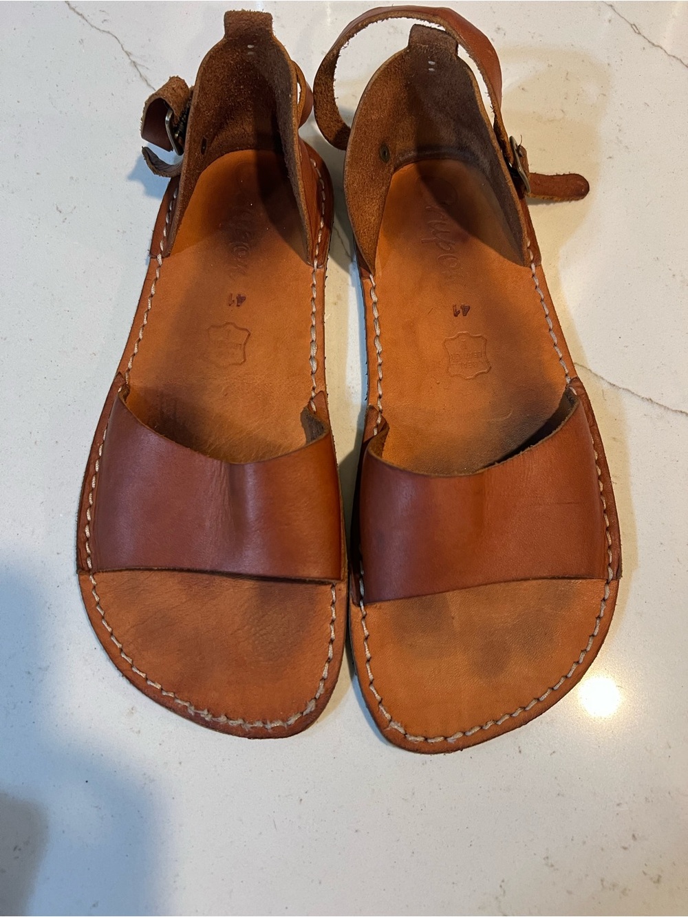 Coupon Barefoot Leather Brown Flat Sandals Size 41